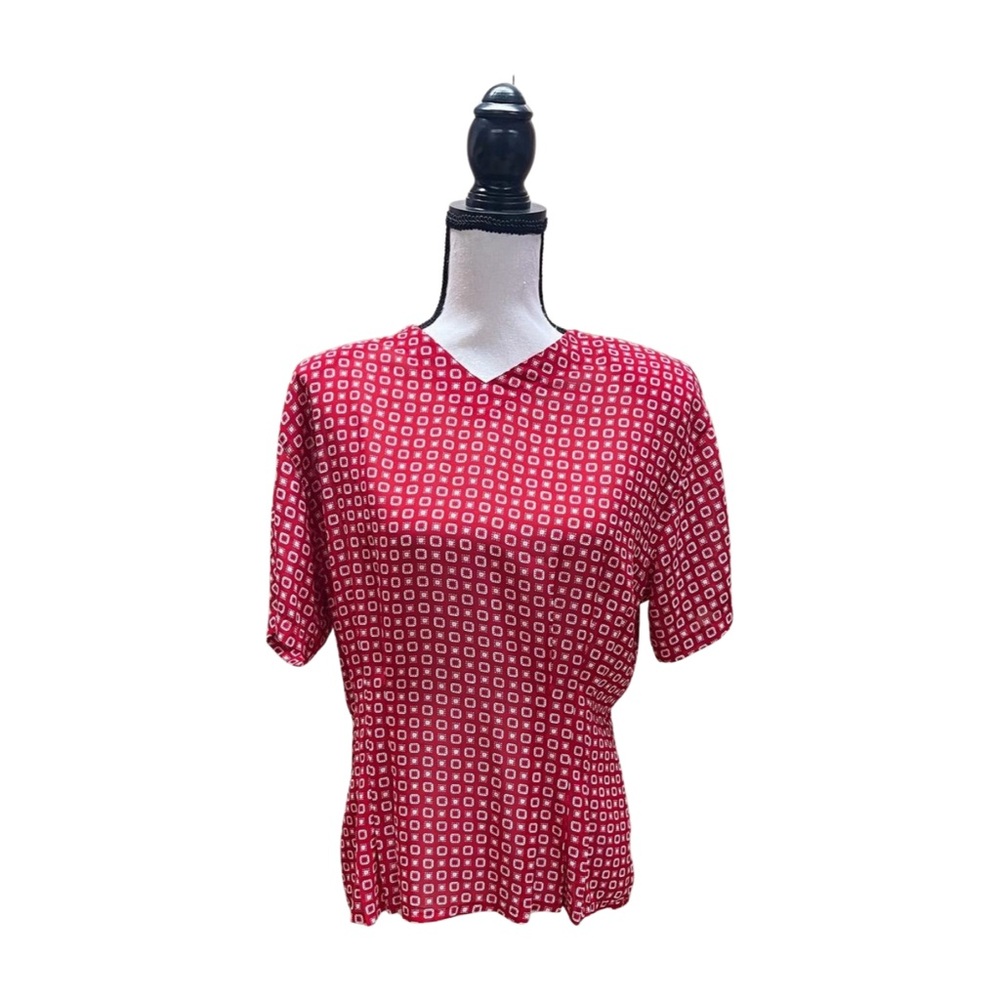 Vintage 80s Nikola Blouse Size 12, Short Sleeve, Fitted